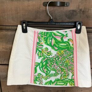 Lilly Pulitzer White Skirt with Pink and Green Floral Design
